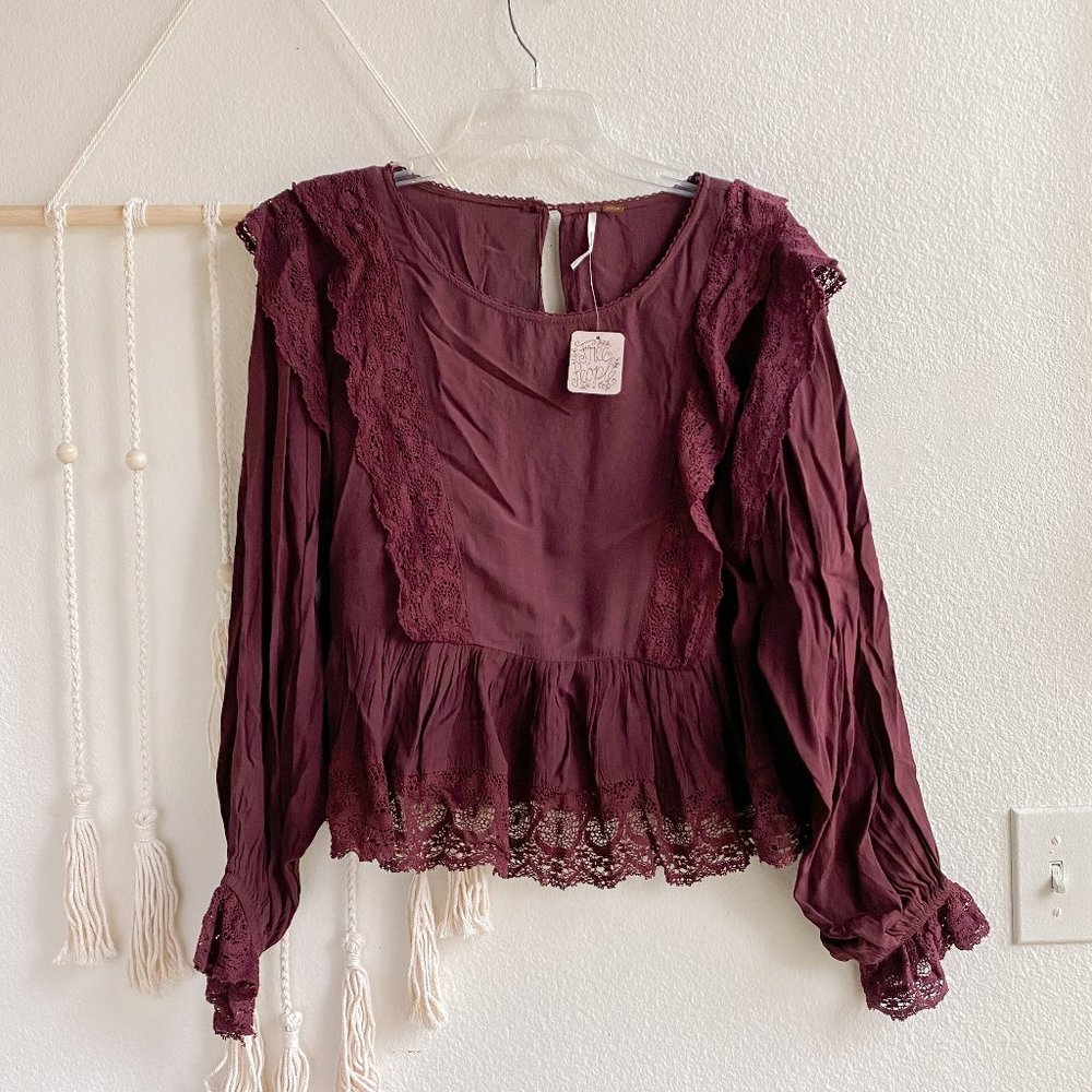 free people purple lace peplum long sleeve